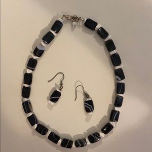 Black and White  Agate necklace & earrings